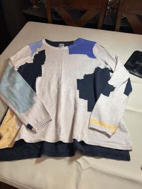 NIC+ZOE Women's Size L Colorblock Abstract Pattern Knit Sweater